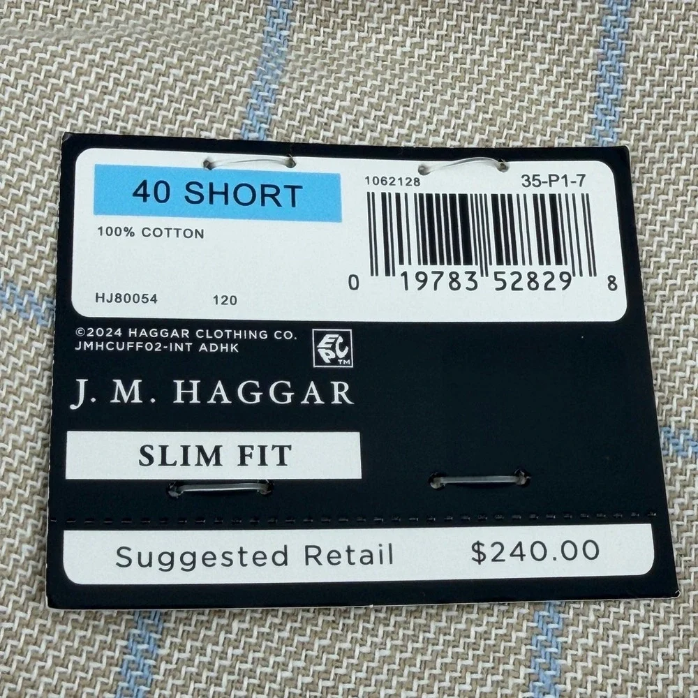 J.M. Haggar Sport Coat Mens 40S Tan Blue Windowpane Slim Cotton Blazer HJ80054